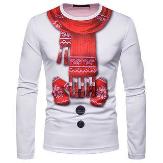 Long-sleeve Scarf Print T-shirt