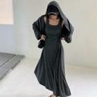 Long-sleeve Zip Hooded Jacket / Sleeveless Plain Midi Dress