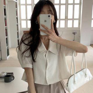 Plain Lapel Short Sleeve Shirt