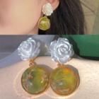 3d Rose Dangle Earring 0497a - 1 Pair - Green - One Size