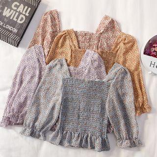 Elbow Sleeve Floral Smocked Top