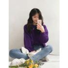 Balloon-sleeve Colored Loose-fit Sweater