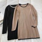 Long-sleeve Round-neck Two-tone Knit Dress