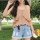 Sleeveless Pleated Ruffle Top