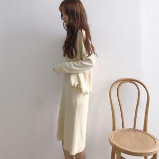 Knit Slipdress/pompom Cardigan