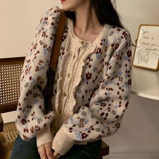 Floral Cardigan Brown Flowers - Off-white - One Size