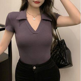 Polo Collar Slim Fit Knit Top