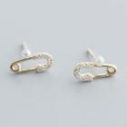 925 Sterling Silver Faux Pearl Safety Pin Earring 1 Pair - S925 Sterling Silver - Gold - One Size