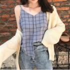 Plaid Button-up Camisole Top