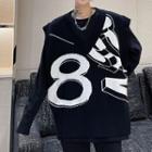Number Jacquard Oversized Knit Vest