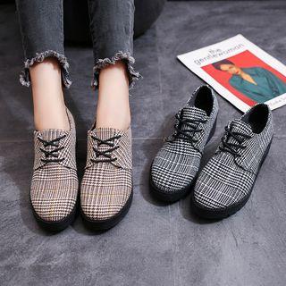 Low-heel Houndstooth Lace-up Shoes