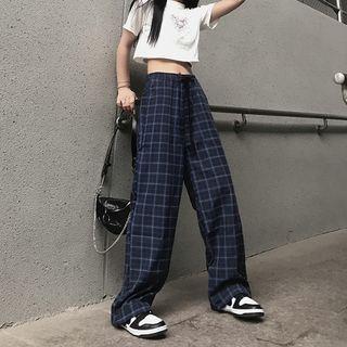 Plaid High Waist Wide Leg Pants Pants - Blue - One Size
