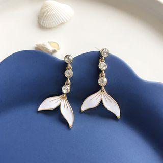 Rhinestone Mermaid Tail Dangle Earring 1 Pair - S925 Silver Stud Earrings - Gold & White - One Size