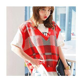 V-neck Checked Vest