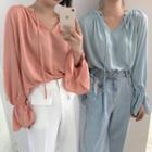 V-neck Lace-up Long-sleeve Top