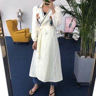 Embroidered Wrapped A-line Midi Dress