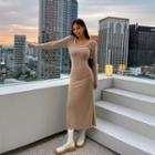 U-neck Napped Maxi Bodycon Dress