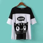 Short-sleeved Cat Print T-shirt