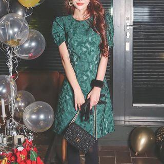 Short-sleeve Mini Jacquard A-line Dress