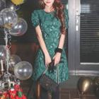 Short-sleeve Mini Jacquard A-line Dress