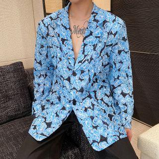 Leaf Print Single-breasted Blazer