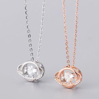 Planet Rhinestone Pendant Sterling Silver Necklace