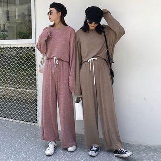 Set: Long-sleeve T-shirt + Drawstring Wide-leg Pants