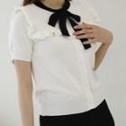 Tie-front Frilled-detail Knit Top