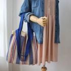 Color Block Patterned Knit Tote Bag