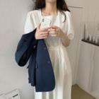 Square-neck Puff-sleeve Midi A-line Dress White - One Size