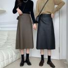 Faux Leather High-waist Slit A-line Maxi Skirt