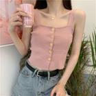Sleeveless Button-front Cropped Knit Top