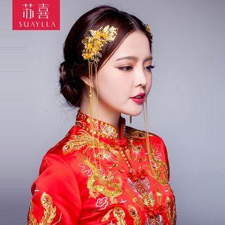 Bridal Set: Butterfly Beaded Hair Pin + Tasseled Earring