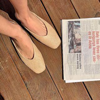 Square-toe Rattan Flat Mules