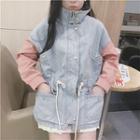 Color Panel Drawstring Waist Denim Jacket