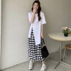 Irregular Slit T-shirt / Argyle Midi A-line Skirt