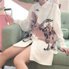 Print Loose-fit Long-sleeve Shirt White - One Size