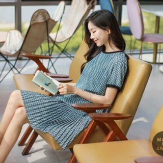 Zip-back Pleated Patterned Mini Dress