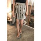 Buttoned Striped Linen Blend Miniskirt