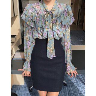 Dali Hotel Frilled Floral Crepe Blouse