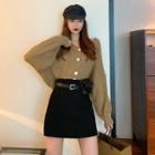 V-neck Cardigan / Mini Sheath Skirt