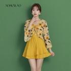 Set: Spaghetti Strap Swimdress + Floral Cover-up Jacket
