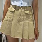 Flap-pocket Pleated Miniskirt With Inset Shorts