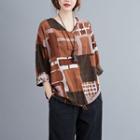 Patterned 3/4-sleeve Blouse As Shown In Figure - One Size
