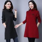 Long-sleeve Mock Neck A-line Dress