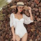 Balloon-sleeve Shirred Swimsuit