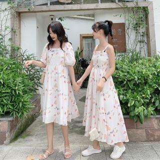 Wide Strap Cartoon Print A-line Dress / Short-sleeve A-line Dress