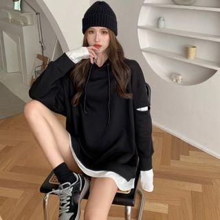 Distressed Mock Two-piece Loose Hoodie