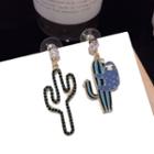 Non-matching Cactus Dangle Earring 1 Pair - 925 Sterling Silver Needle - Gold - One Size