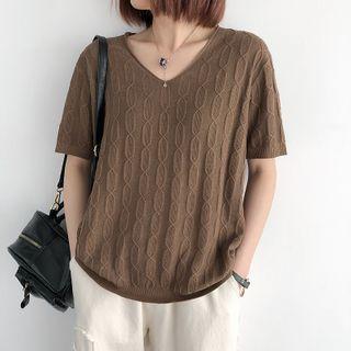 Short-sleeve Cable-knit Sweater
